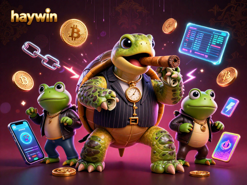Experience the thrill of haywin in a vibrant, interactive casino atmosphere filled with crypto elements.
