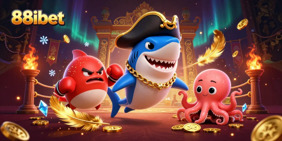 Engage in thrilling gameplay with 88ibet featuring a pirate shark, pufferfish, and octopus amidst gold coins.