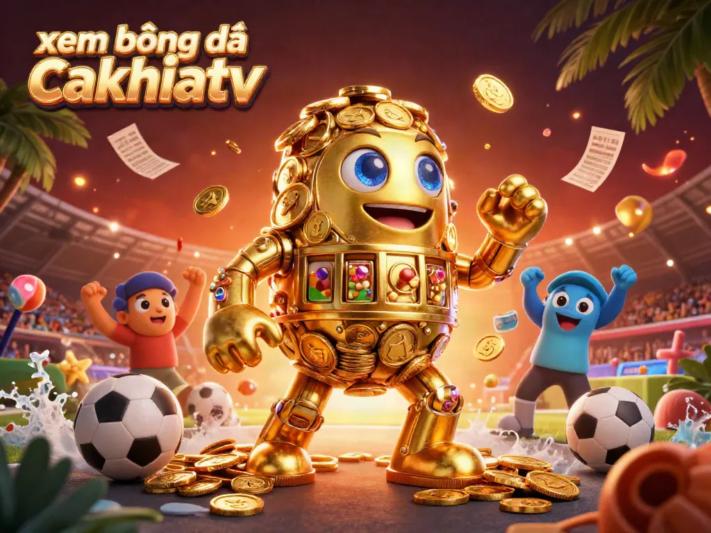 Xem bóng đá cakhiatv with a dynamic scene featuring a golden golem and sports betting elements.