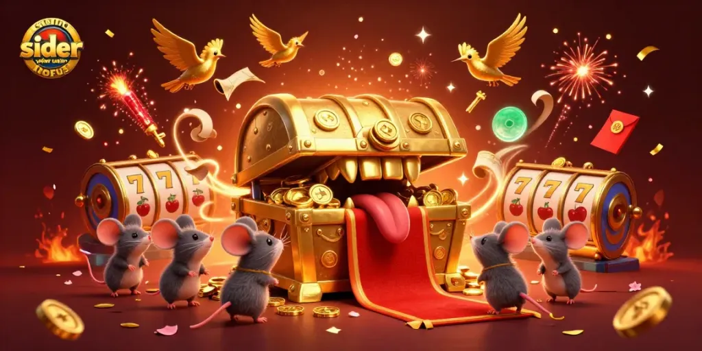 Engage with casino sider uden ROFUS in an enchanting 3D treasure scene packed with bright slot reels and festive elements.