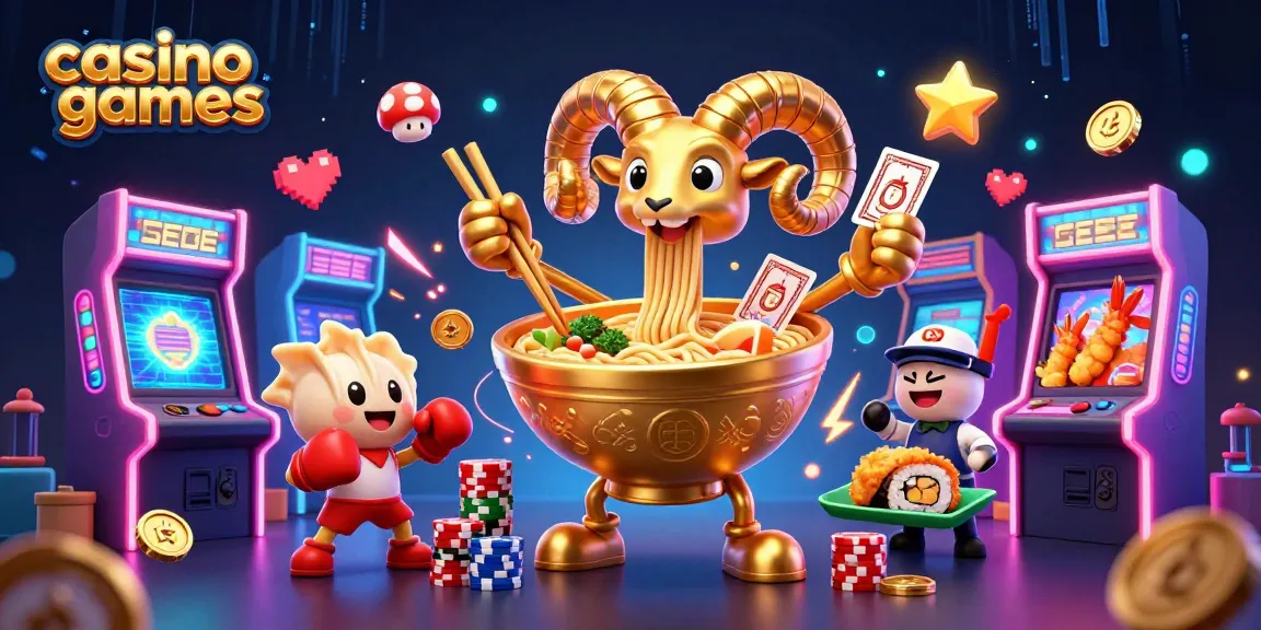 Experience thrilling casino games with fun characters like a giant ramen bowl and sushi roll dealer.