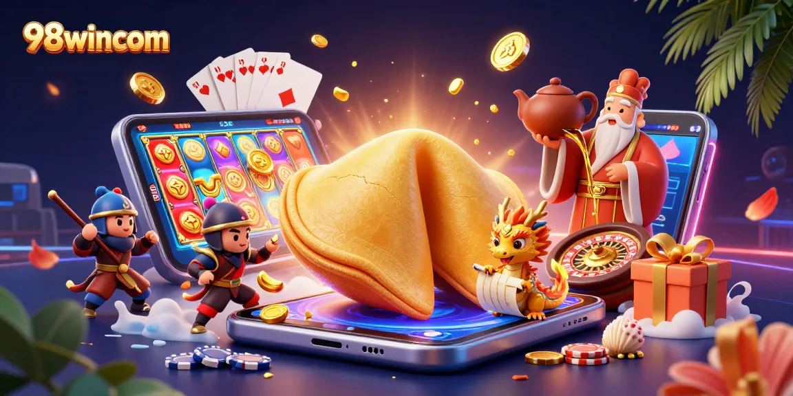 Win at 98wincom with exhilarating casino action depicted in a vibrant 3D illustration.
