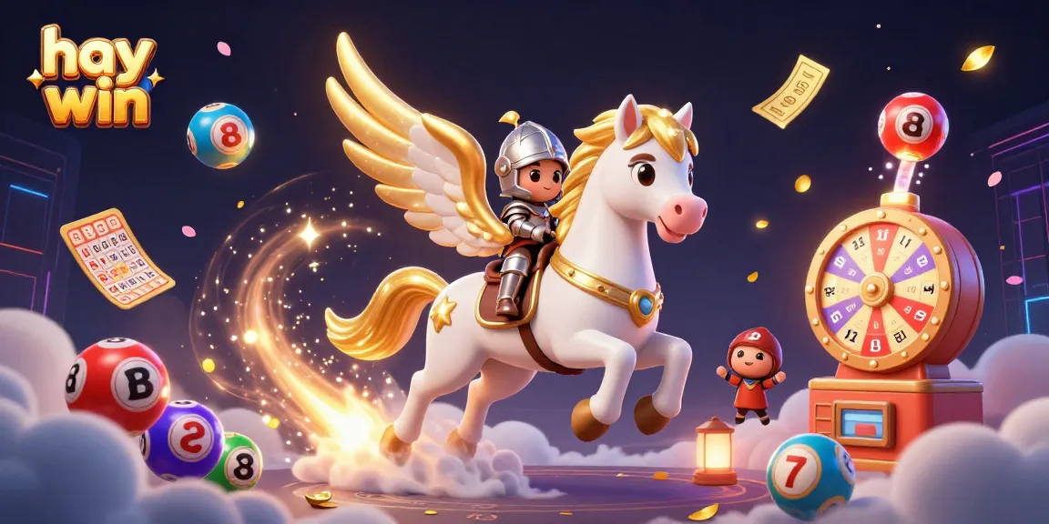 Engage with the magical world of hay win as the knight rides the celestial horse amidst vibrant lottery elements.