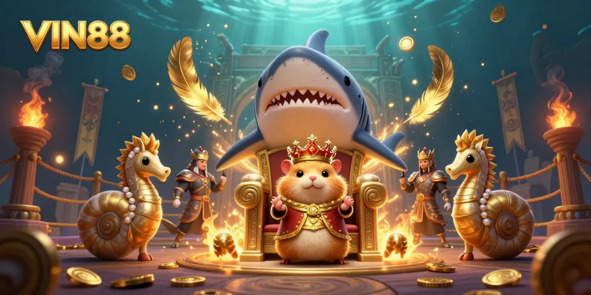 Engage with thrilling games at VIN88, featuring a fierce golden hamster king ruling the underwater casino.