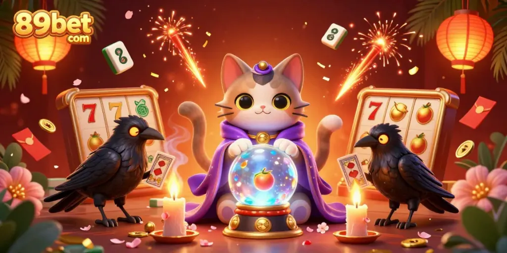 Players experience the excitement of 89bet com's vibrant casino world featuring colorful slots and mystical elements.