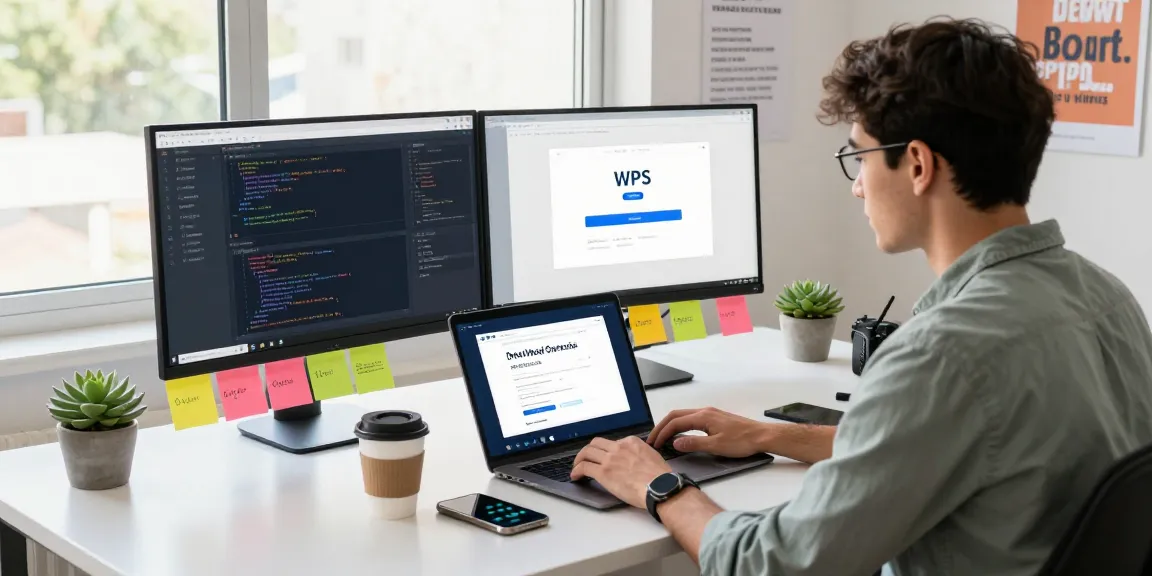 WPS Download in a modern workspace with a laptop and productivity tools.