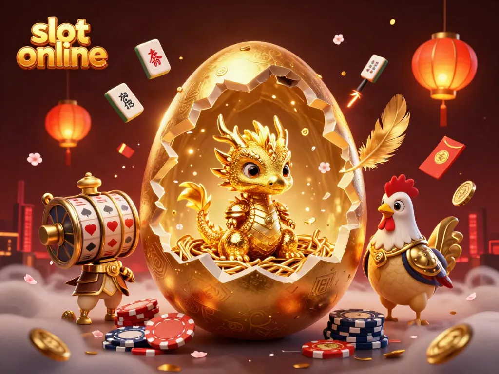 Experience the thrill of slot online gaming with a golden dragon, vibrant symbols, and exciting elements.