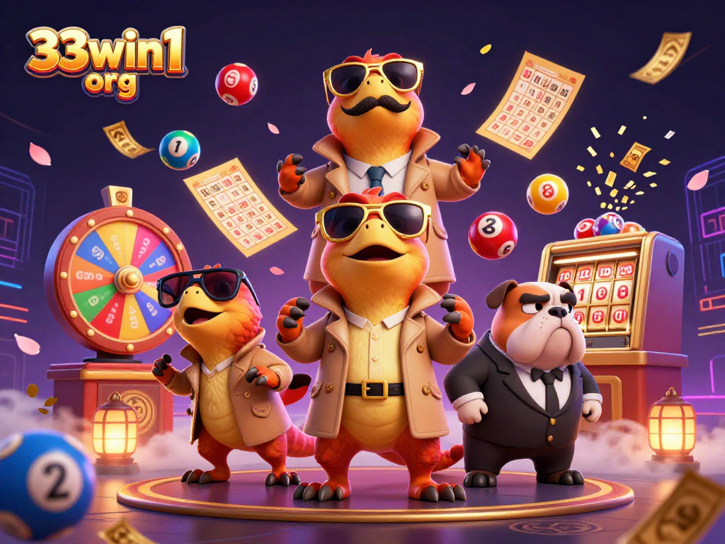 Engage with excitement at 33win1 org in this 3D illustration of raptors sneaking into a casino lounge.