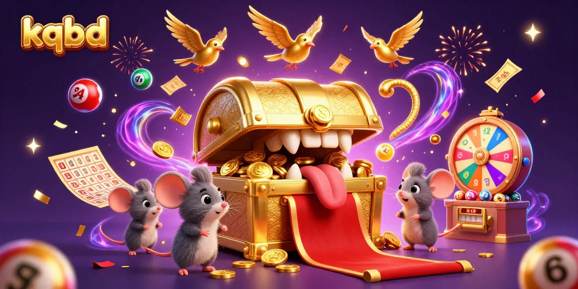 KQBD engaging cartoon show featuring a golden treasure chest attracting adventurer mice with a vibrant dynamic gambling scene.