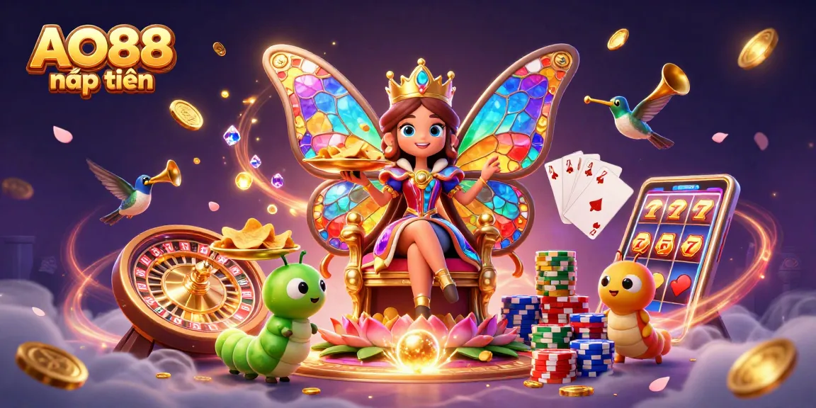 Experience AO88 nạp tiền with vibrant 3D casino characters and glimmering coins in a rich atmosphere.